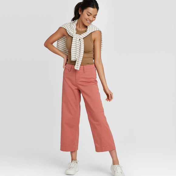 NWT A New Day Coral High Rise Wide Leg Crop Pants - Picture 1 of 11